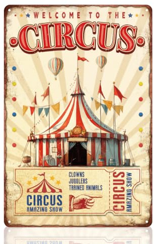 Scvgfdxzs Zirkus Willkommensschild Zirkus Amaing Show Dekorative Wandkunst Dekor Vintage Metall Blechschild Poster für Wanddekoration Geschenk 20,3 x 30,5 cm