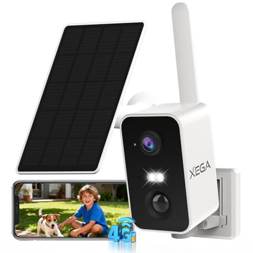 Xega Telecamera 4G LTE Solare con SIM, 2K Notte a Colori, 10000mAh | Portatile, Rotazione 180°, Rilevamento PIR, Audio Bidirezionale, TF/Cloud, IP66, Senza Wi-Fi