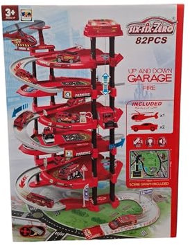 Electric Toy Parking Garage, 5-Level Car Tower With Light and Sound, 82Pieces, Red
