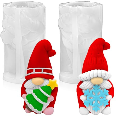 2 Stück Weihnachten Kerzenform Silikon,Gießformen Weihnachtsmann,3D Wichtel Silikonform Weihnachten Kerzenform,für Seife,Kerzen,Handarbeit Duftkerze,Weihnachtsschmuck Dekoration