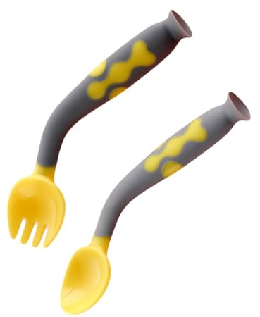WEKADRIN Besteck Set Gebogenes Gabel Löffel Set Flexibler Esslernhelfer Drehbar Babylöffel für Beikost Zubehör Sicher frei für Kleinkinder Ab Geburt