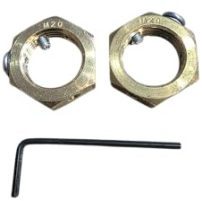20mm Brass Earthing Locknut With 2mm Hex Key | Pack of 2 | Brass Earth Nut Gland Accessory