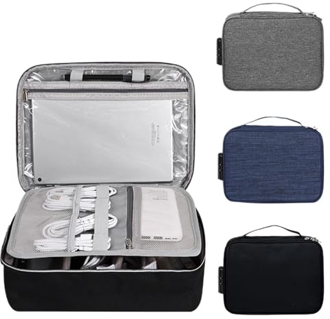 DSFIHJO Kabeltasche Organizer Locking Tech Diebstahlsichere Aufbewahrungstasche mit Passwortschutz for iPad, Laptop, Kabel und USB-Sticks für Technisches Zubehör