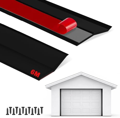 Exquilnova 6 M Garagentor Dichtung Selbstklebend, Garage Tür Gummidichtung Schwarz, wetterfeste Universal Dichtungsstreifen, Gummilippe tür mit Nägeln für Unter- und Seitenkanten der Garagentür