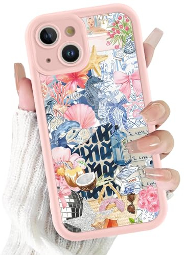 Yoedge Collage Print Case for iPhone 14 6.1, Cute Aesthetic Preppy Design Bow Pattern Phone Cover for Girls, Silicone Soft Shockproof Protective Case for Women, Collage C
