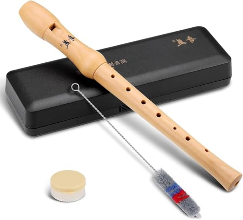 Flauta Dulce de Madera Soprano – Digitación Alemana,Desmontable con 8 Orificios,Ideal para Niños y Adultos Principiantes,con Funda Flauta Escolar y Limpiador Flauta Escolar