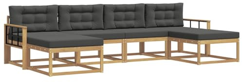 vidaXL Outdoor-Sofagarnitur mit Kissen 6 pcs Weiß und Anthrazit, Moderne Akazien-Gartenmöbel, wetterfester Sofa-Set, stylische Sitzgelegenheit für Terrasse und Pool