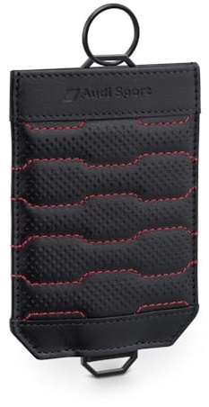 Audi 3152601200 Schlüsseletui Schlüsselmäppchen Autoschlüssel Fernbedienung Etui Case Fahrzeugschlüsseletui Autoschlüssel Leder Wabendesign, schwarz/rot