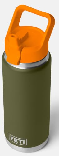 YETI Rambler 26 oz (769 ml) Water Bottle with Straw Cap, Olive/King Crab Orange