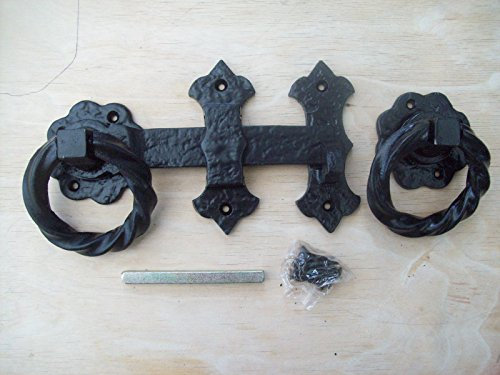 IRONMONGERY WORLD® Black Antique CAST Iron Fancy Twisted Garden GATE Door Ring Latch Handles Set