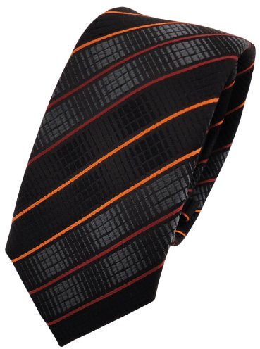TigerTie - schmale Designer Krawatte in orange schwarz anthrazit gestreift