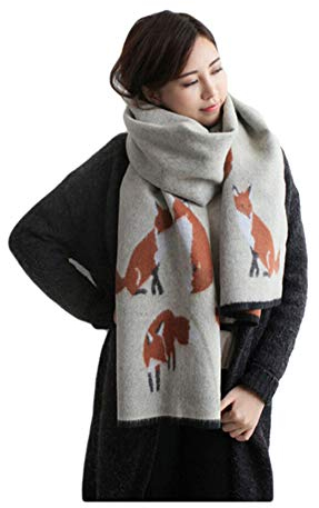 UK_Stone Damen Fuchs Pattern Khaki Schal Halstuch Gross Poncho mit Quaste