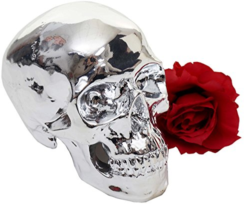 Mendler Deko Totenkopf HWC-T921, Polyresin Skulptur Totenschädel, In-/Outdoor 18cm Silber Hochglanz