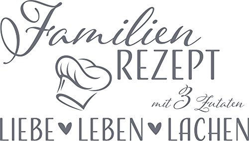 GRAZDesign Wandtattoo Wohnzimmer Familie Familienrezept mit 3 Zutaten, Lustig Sprüche Flur, Küche, Wandaufkleber selbstklebend, Wandsticker modern, 53x30cm, 071 grau