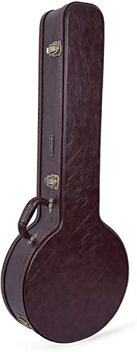 Crossrock Étui Bois pour Banjo 5 Cordes à Résonateur | Finition Marron Vintage Similicuir, Rembourrage Velours, Compartiment Accessoire – Étui Rigide Sécurisé