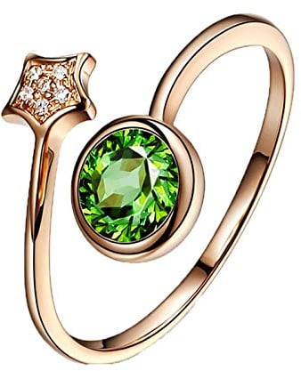 AMDXD Anello da donna in oro rosa 18 carati, tormalina, rotondo con stella, forma rotonda, Oro rosa 18 carati (750), Tormalina