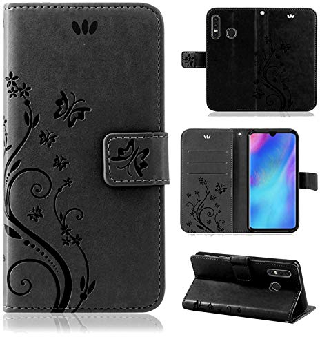 Hülle Kompatibel mit Huawei P30 Lite | Klapphülle Schutzhülle mit Kartenfächer Kompatibel für P30 Lite | Magnetverschluss Klapphülle | Schwarz