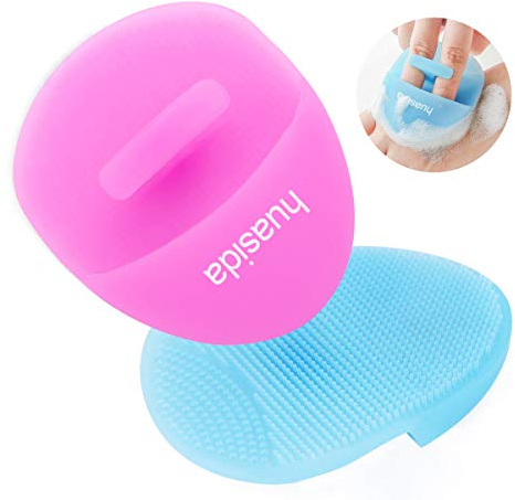 huasida Spazzola per la pulizia del viso Scrubber in silicone morbido per massaggio esfoliante per la pulizia dei pori (2 pezzi-rosa + blu)