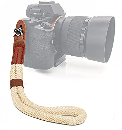 MyGadget Kamera Handschlaufe Seil mit Kunstleder Applikationen Retro Look - Trageschlaufe Handgelenkschlaufe für DSLR SLR Canon, Nikon, Sony - Beige