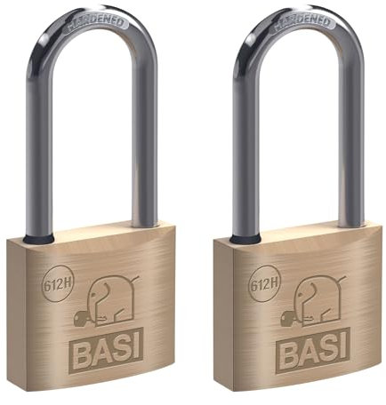BASI | Vorhangschloss 2er Set | extra hoher Bügel 63 mm | Wasserstopp | gleichschließend | massives Messing-Gehäuse | gehärteter Stahlbügel | sicheres Vorhängeschloss | 2 Stück