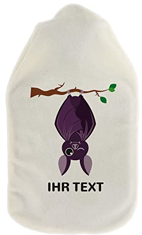stempel-fabrik – Wärmflasche mit personalisierbarem Bezug – kuscheliger Wärmflaschenbezug mit Wunschtext wie Namen individuell gestalten – Geschenkidee für Kinder & Erwachsene (800 ml | Fledermaus)