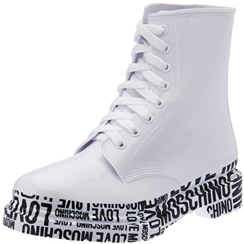 Scarpe donna Moschino anfibio pvc Marta bianco lucido multilogo D23MO17 JA24273 35