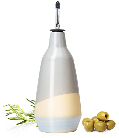 GUTE Cruet Ceramic Olive Oil Dispenser Bottle - Gift for Him and Her - 400ml Vinegar Cruet Bottle with Pourers - Blue Olive Oil Carafe for Kitchen - Cruet for Vinegar and Oil 9 H 3 W