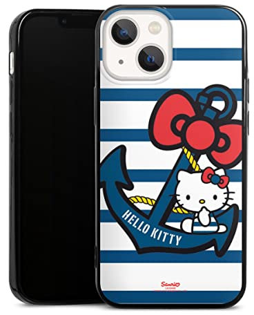 DeinDesign Slim Case extra dünn kompatibel mit Apple iPhone 13 Mini Silikon Handyhülle schwarz Hülle Hello Kitty Katze Anker