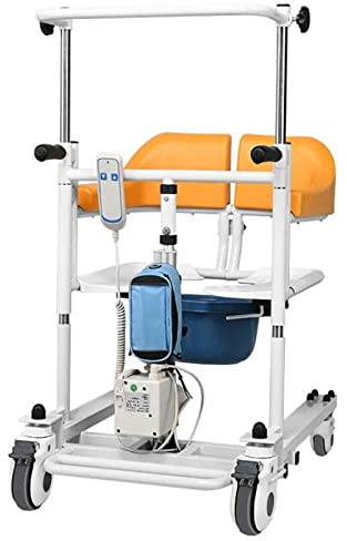 Rollstuhl Fahrbarer Toilettenstuhl Duschstuhl Nachtstuhl auf Rollen Transportrollstuhl mit 180° Geteiltem Sitz, Hygienerollstuhl, Rollstuhl mit WC-Eimer, Badezimmerrollstuhl Bis 120KG,Electric