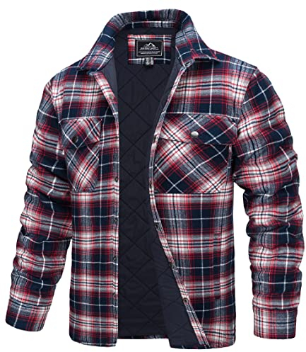 TACVASEN Herren Karierte Hemdjacke Warm Flanellhemd Holzfällerhemd Thermohemd Jacke (L, Rot Weiß)