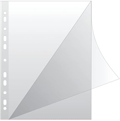 Q-CONNECT KF18045 Prospekthüllen Typ L/Oben und Seitlich Offen Gelochte Klarsichthüllen/Öko PP 100 mikron/µm Din A4/ Glasklar Kristallin Transparent, 100 Stück