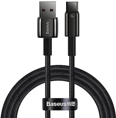 Baseus Tungsten Gold - Cable de datos de carga rápida USB a tipo C, 100 W, 2 m, color negro