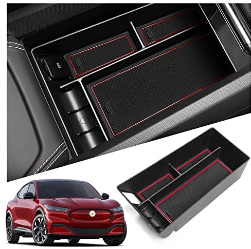 Ruiya Kompatibel mit Ford Mustang Mach-E 2021-2024 2025 Mittelkonsole Aufbewahrungsbox, Armlehne Organizer Tray Mittelarmlehne Handschuhfach Mittelkonsole Organizer Mustang Mach-E Zubehör