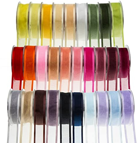 SUPER RIBBONS®™ - Full Reel 15mm Satin Edge Organza Ribbon, 25 Metres on Reel- Sunflower Yellow