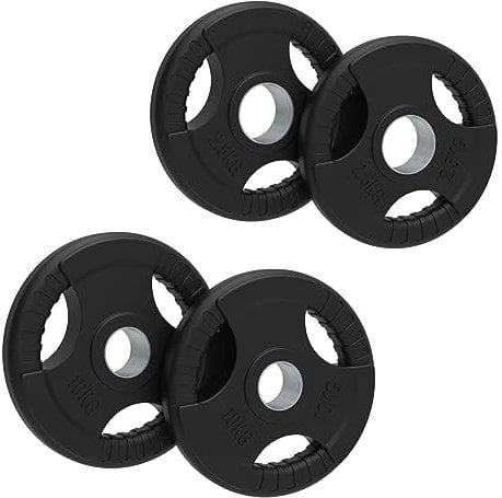 Body Revolution Olympic Weight Plates - Rubber Tri-Grip Barbell Weight Sets for Lifting and Strength Training - Gym Equipment for Women and Men - Black, Set - 25kg (2x2.5+ 2x10kg)