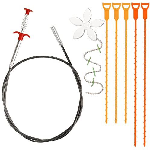 7 Stück Abflussreiniger Set 1.6m Edelstahl Rohrreinigungsspirale Rohrreinigungsspiralen 50cm und 64cm Kunststoff Spirale Abfluss Rohrreinigung Blumen Ablauf Reiniger Rohrreiniger