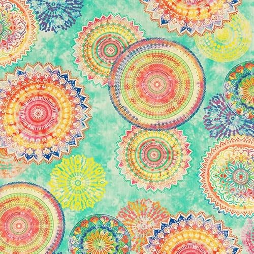 Dekostoff Mandala, mint-bunt ++ wasser- und schmutzabweisend ++ 140 cm breit +++ Meterware, ab 0,25 m +++ EUR 22,57/qm