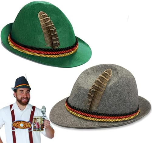 Bdecoll 2 sombreros para traje regional gris/verde, sombrero de fieltro de Baviera, sombrero para Oktoberfest, disfraz de carnaval, fiesta temática