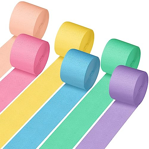 AUAUY 6 Rollen Krepppapier Band, Krepppapier Bunt, Regenbogen Kreppbänder, DIY Papier Streamer, Krepp Papier für Partys, Geburtstage, Hochzeiten, Partyfeiern, Farbiges Abdeckband (4,5cm x 25m/Rolle)