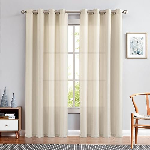 TOPICK Beige Vorhänge Blickdicht Gardinen mit Ösen Lichtfilterung Privarsphäre Ösenvorhang für Wohnzimmer Schlafzimmer 130B x 225H(cm) 2 Stücke