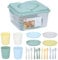 21 Piece Plastic Dinnerware Set in Storage Box with Carry Handle - Outdoor Camping BBQ Picnic Untesils - Cups Forks Knives Plates & Spoons