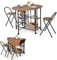COSTWAY Bartisch Set 3-teilig, Klappbarer Esstisch auf Rollen, mit 2 Regalen, 4 herausziehbaren Körben, 2 klappbaren Hockern für Küche, Esszimmer, Essgruppe Küchenbar Sitzgruppe (Braun)