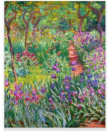 KWAY Claude Monet Leinwand-Kunstdruck – The Iris Garden at Giverny Poster – Impressionismus-Kunstdrucke – Natur-Frühlingsblumen-Wanddekoration, Landschaftsgemälde für Zuhause, Klassenzimmer, ungerahmt