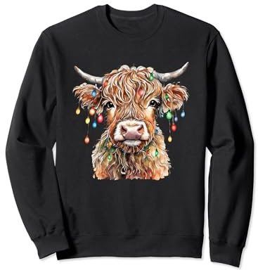Highland Kuh mit Lichterkette Weihnachten Hochlandrind Sweatshirt