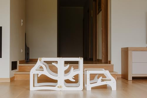 WECO Kinder-Lernturm 3 in 1 mit Tritthocker weißer Schreibtisch Montessori Möbel Küchenhelfer klappbar (Weiß)