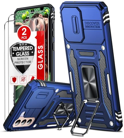LeYi Handyhülle für Samsung Galaxy S21 5G Hülle [2 Glasfolie Schutzfolie], Militär Standard Kamera Schutz Handy Hüllen Ständer Schutzhülle Outdoor Kratzfest Cover S 21 5G Case Blau