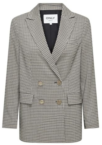 ONLY Onllettie Ls Loose Check Blazer TLR, Noir/Carreaux : Pierre Ponce + Cloud Dancer, 38 Femme