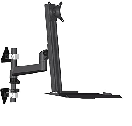 Monitor Arm Wall Mounted Monitor Stand, Industrial Equipment Monitor Stand with Foldable Keyboard Tray, Adjustable Sit-Stand Workstation, VESA 75x75,100x100mm Monitor Mount Arm (Color : Black, Size