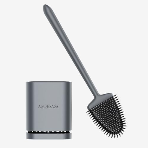ASOBEAGE Toilet Brush with Holder, Silicone, Effective Cleaning, Wall Mounted and Standing Toilet Brush for Bathroom, Guest Toilet, Grey