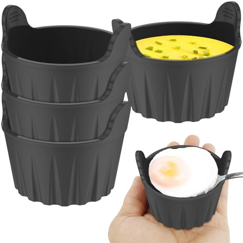 4Pcs Ramekins for Air Fryer, Air Fryer Egg Poacher, Food Grade Silicone Egg Poaching Cups Easy Release Reusable AirFryer Eggs Moulds AirFryer Accessories BPA Free for Oven Microwave